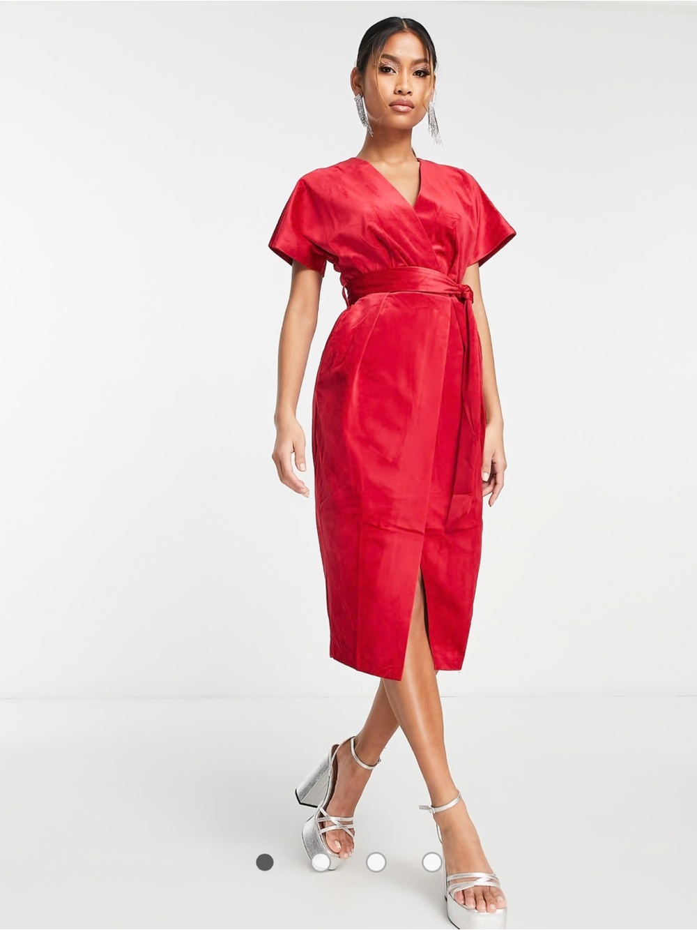Closet London Kimono sleeve  midi dress wrap tie Red Velvet 18 NWT